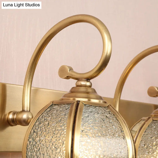 Traditional Brass Water Glass Sconce Light Fixture With Curved Arm - 2/3 Flower Bar Bulbs