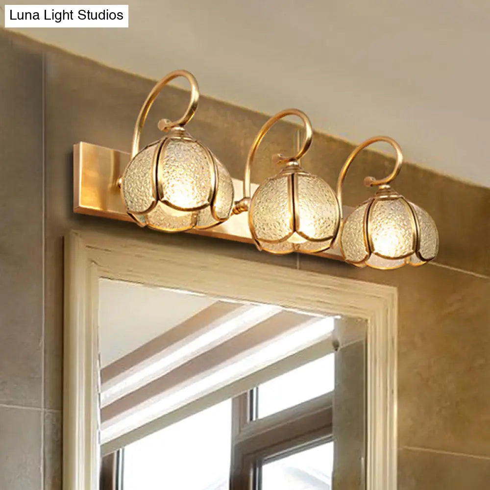 Traditional Brass Water Glass Sconce Light Fixture With Curved Arm - 2/3 Flower Bar Bulbs