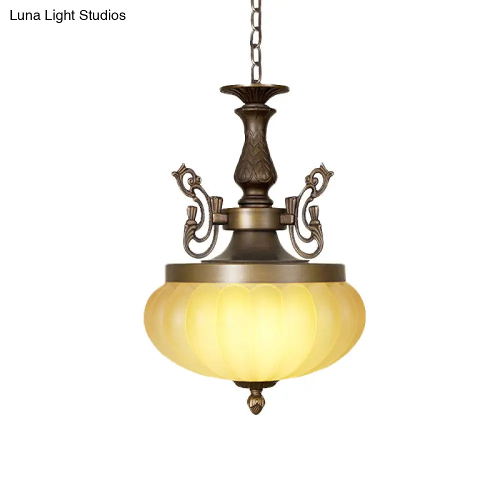 Traditional Bronze 3-Head Pumpkin Chandelier With Frosted Glass Stylish Suspended Lighting Fixture