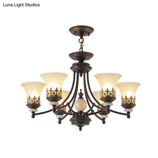 Traditional Bronze Bell Chandelier Lamp With Frosted Glass - 3/5/6 Lights For Living Room