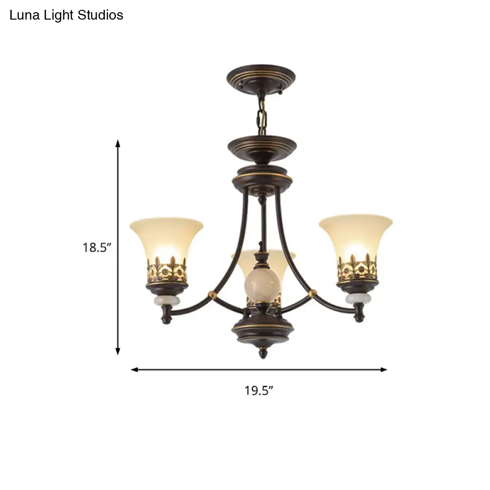 Traditional Bronze Bell Chandelier Lamp With Frosted Glass - 3/5/6 Lights For Living Room