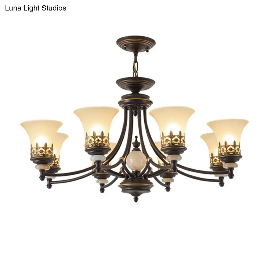 Traditional Bronze Bell Chandelier Lamp With Frosted Glass - 3/5/6 Lights For Living Room