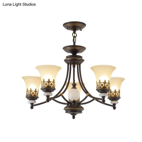 Traditional Bronze Bell Chandelier Lamp With Frosted Glass - 3/5/6 Lights For Living Room