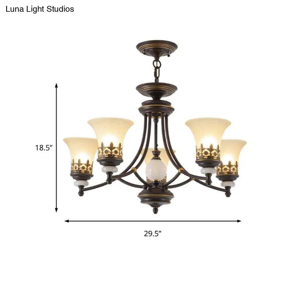 Traditional Bronze Bell Chandelier Lamp With Frosted Glass - 3/5/6 Lights For Living Room