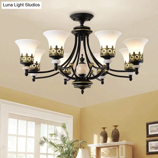 Traditional Bronze Bell Chandelier Lamp With Frosted Glass - 3/5/6 Lights For Living Room