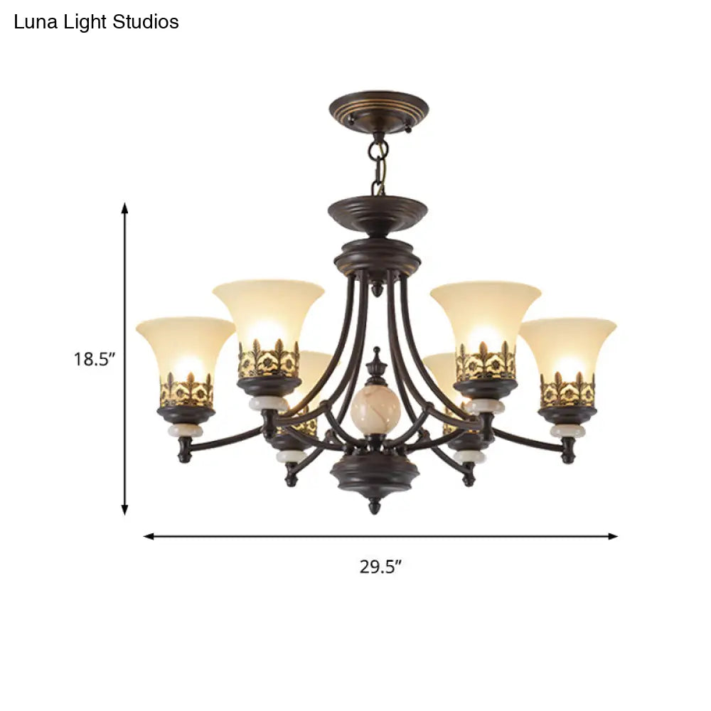 Traditional Bronze Bell Chandelier Lamp With Frosted Glass - 3/5/6 Lights For Living Room