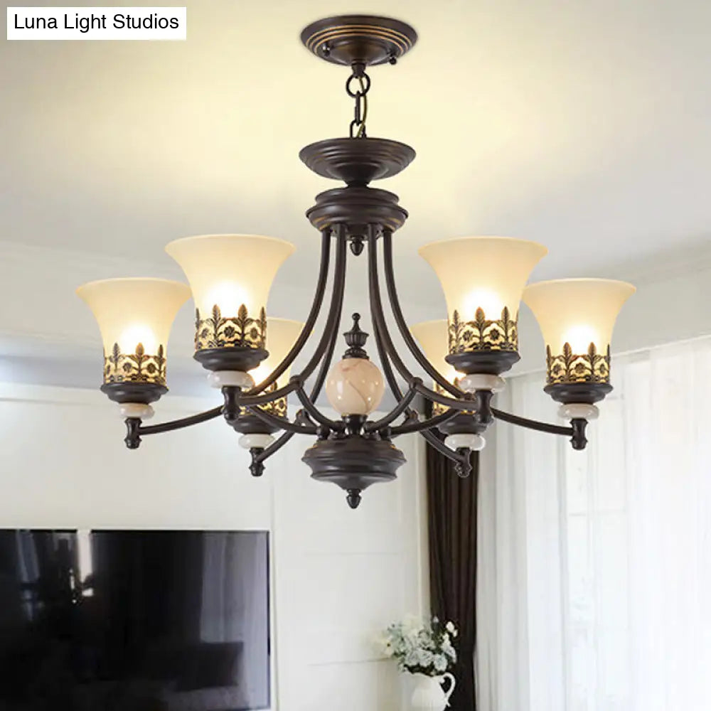 Traditional Bronze Bell Chandelier Lamp With Frosted Glass - 3/5/6 Lights For Living Room