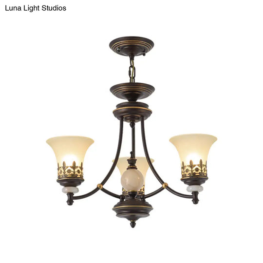 Traditional Bronze Bell Chandelier Lamp With Frosted Glass - 3/5/6 Lights For Living Room