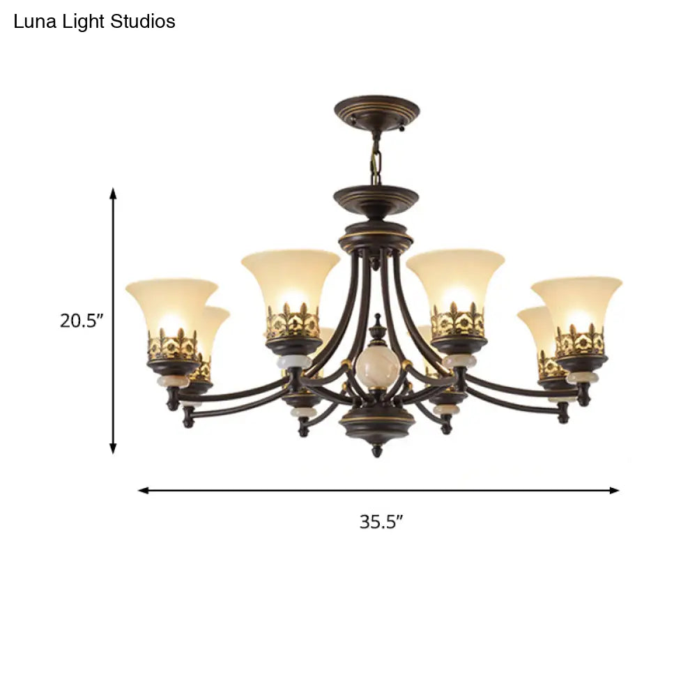 Traditional Bronze Bell Chandelier Lamp With Frosted Glass - 3/5/6 Lights For Living Room