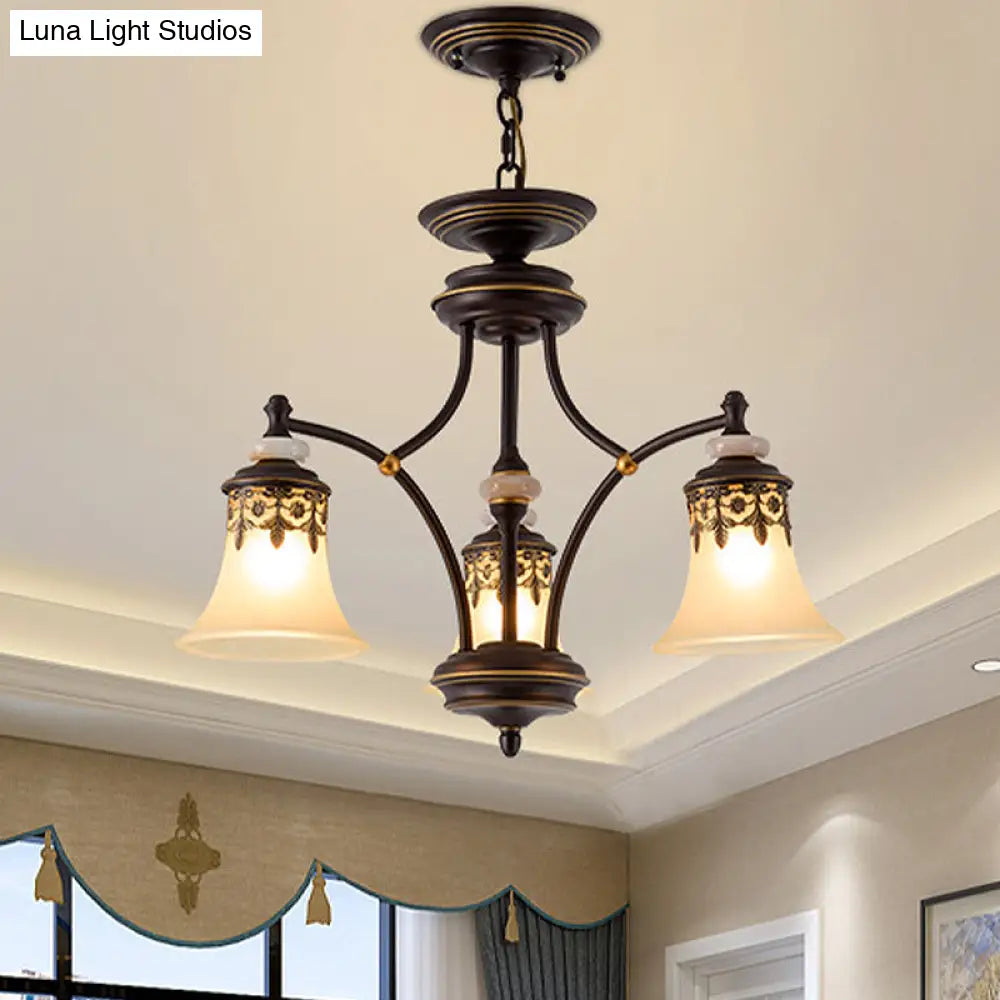 Traditional Bronze Bell Chandelier Lamp With Frosted Glass - 3/5/6 Lights For Living Room