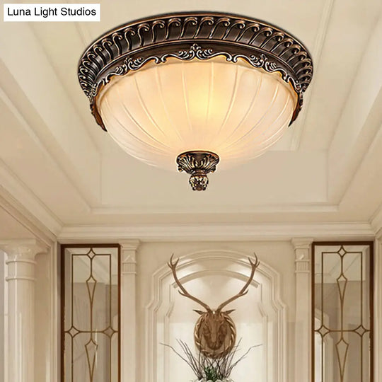 Traditional Bronze Flush Mount Ceiling Light Fixture With Frosted Glass Shade - 3 Lights 12/14/19