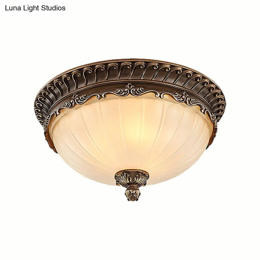 Traditional Bronze Flush Mount Ceiling Light Fixture With Frosted Glass Shade - 3 Lights 12/14/19