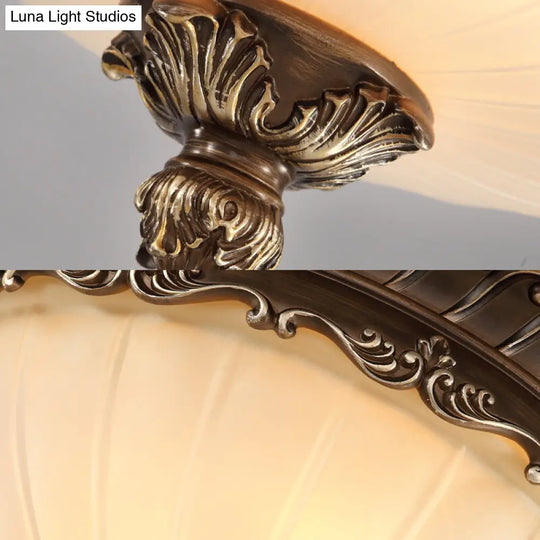 Traditional Bronze Flush Mount Ceiling Light Fixture With Frosted Glass Shade - 3 Lights 12/14/19