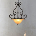 Traditional Bronze Inverted Bell Ceiling Lamp - Led Fluted Glass Pendant Lighting