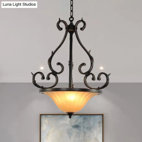 Traditional Bronze Inverted Bell Ceiling Lamp - Led Fluted Glass Pendant Lighting