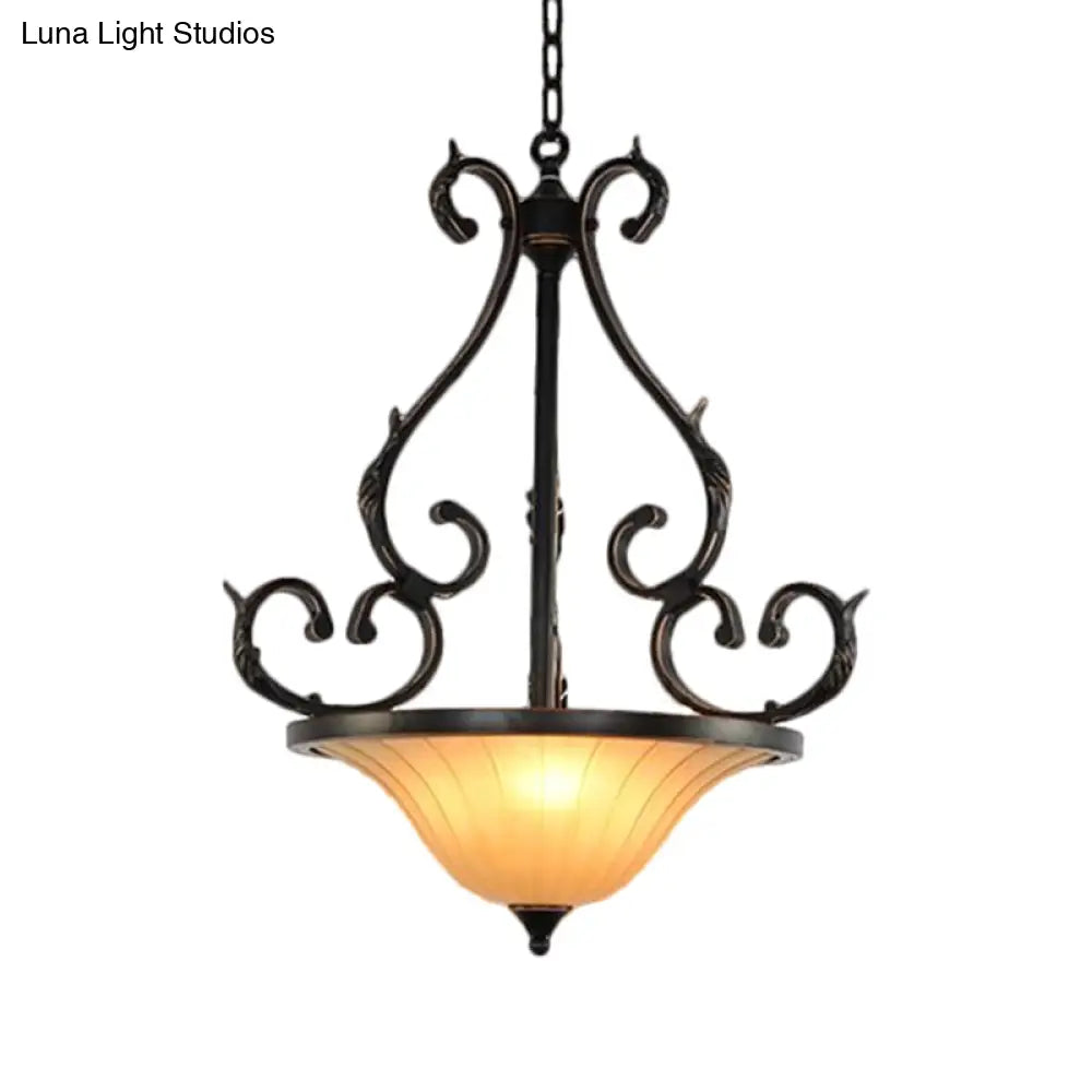Traditional Bronze Inverted Bell Ceiling Lamp - Led Fluted Glass Pendant Lighting