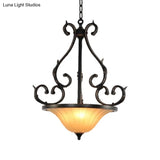 Traditional Bronze Inverted Bell Ceiling Lamp - Led Fluted Glass Pendant Lighting