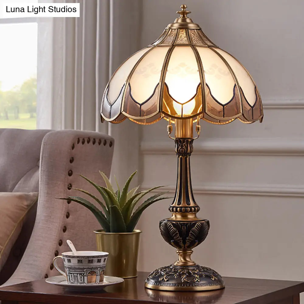 Traditional Bronze Nightstand Lamp With Frosted Glass Shade - Perfect For Bedroom