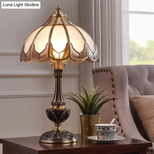 Traditional Bronze Nightstand Lamp With Frosted Glass Shade - Perfect For Bedroom