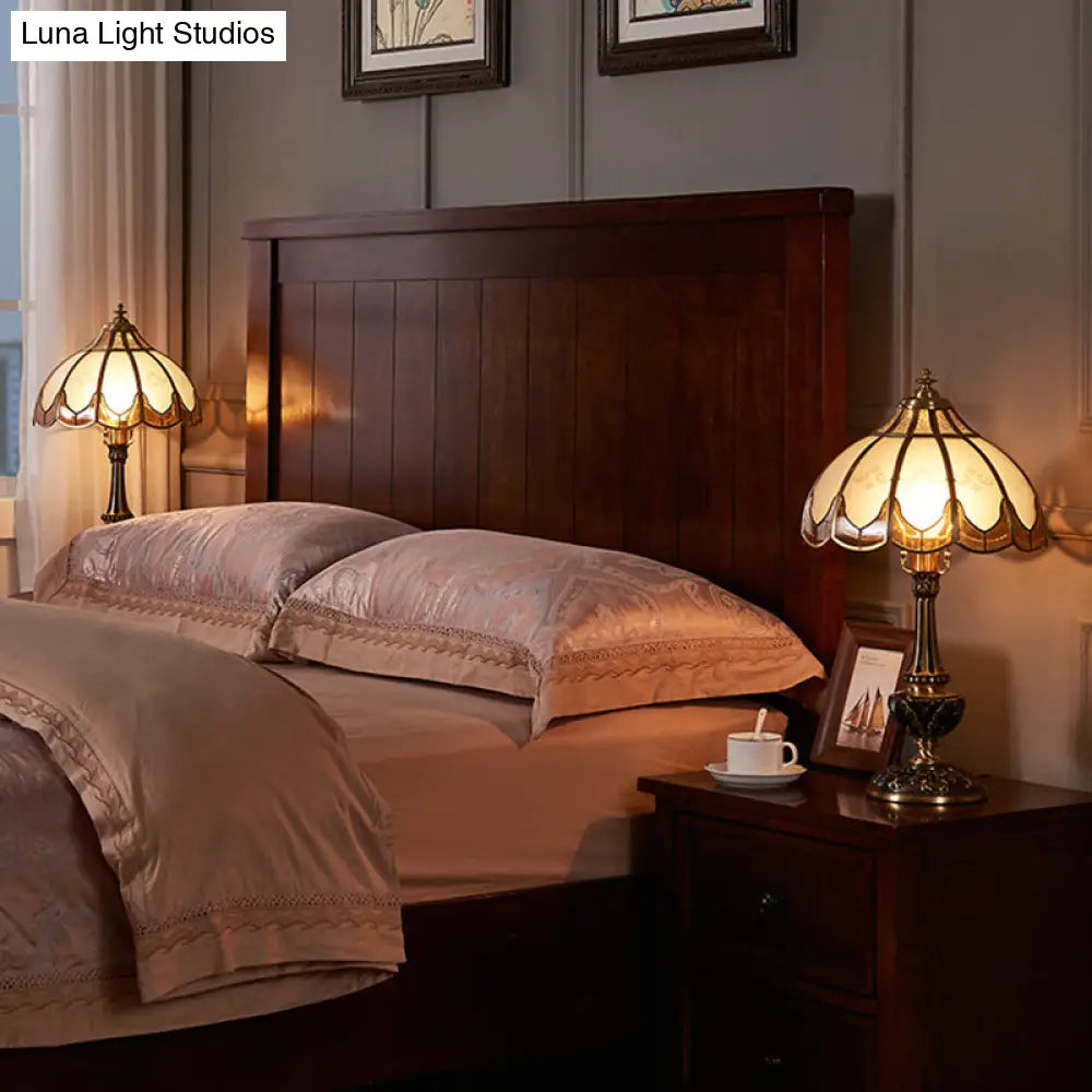 Traditional Bronze Nightstand Lamp With Frosted Glass Shade - Perfect For Bedroom