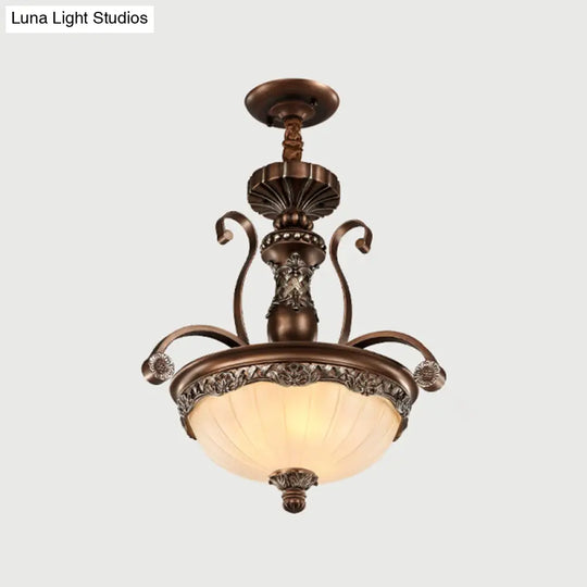 Traditional Bronze Pendant With Ribbed Glass Bowl Shade - 3-Light Down Lighting For Dining Room