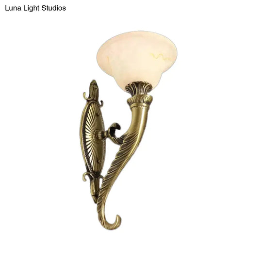 Traditional Bronze Wall Lamp With Scroll Arm Bell White Glass Shade - Kitchen Light Fixture