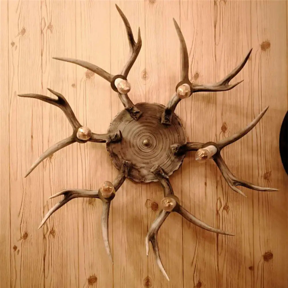 Traditional Brown Antler Dining Room Ceiling Light Fixture - 6/8 Head Resin Flush Mount Lighting 6 /