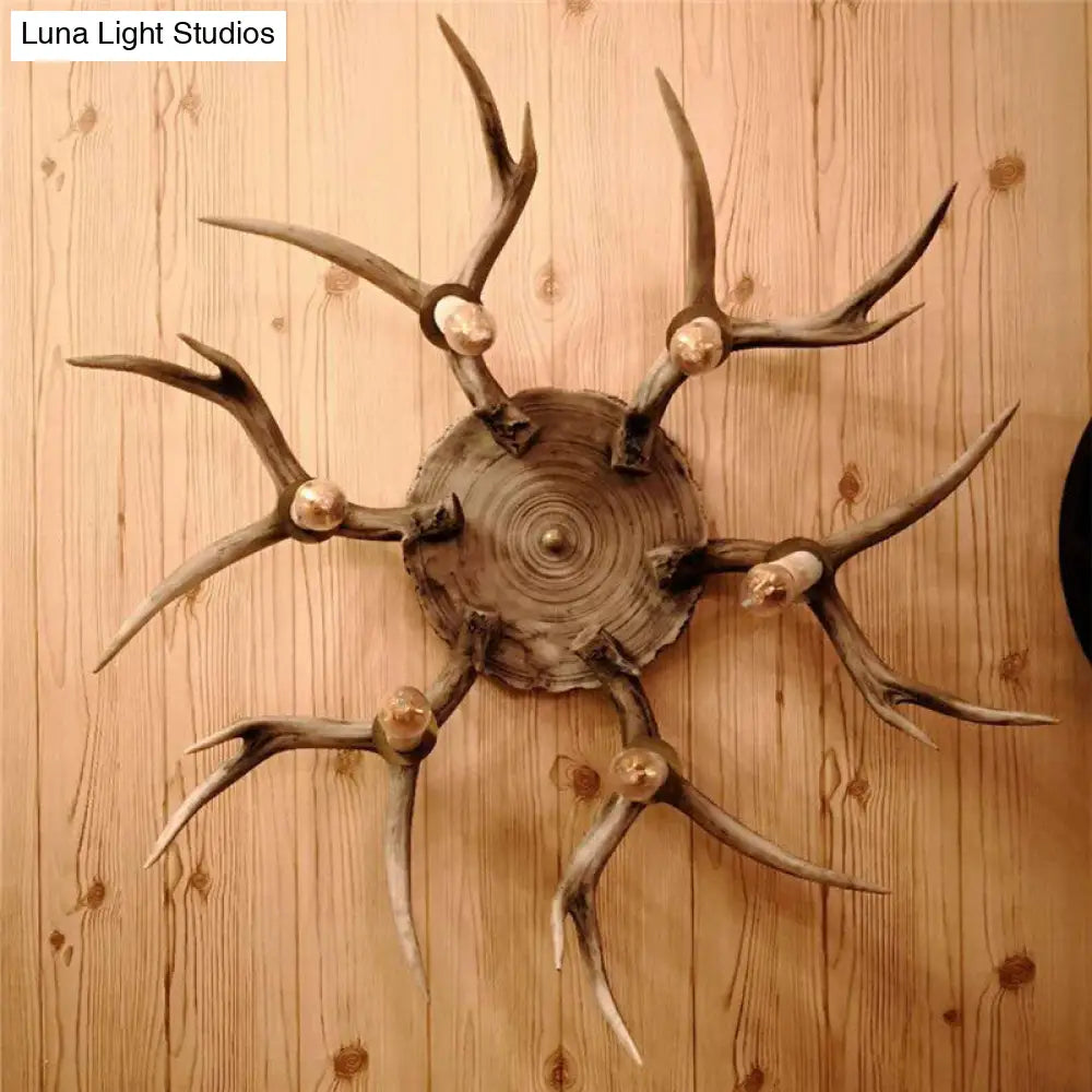 Traditional Brown Antler Dining Room Ceiling Light Fixture - 6/8 Head Resin Flush Mount Lighting 6 /