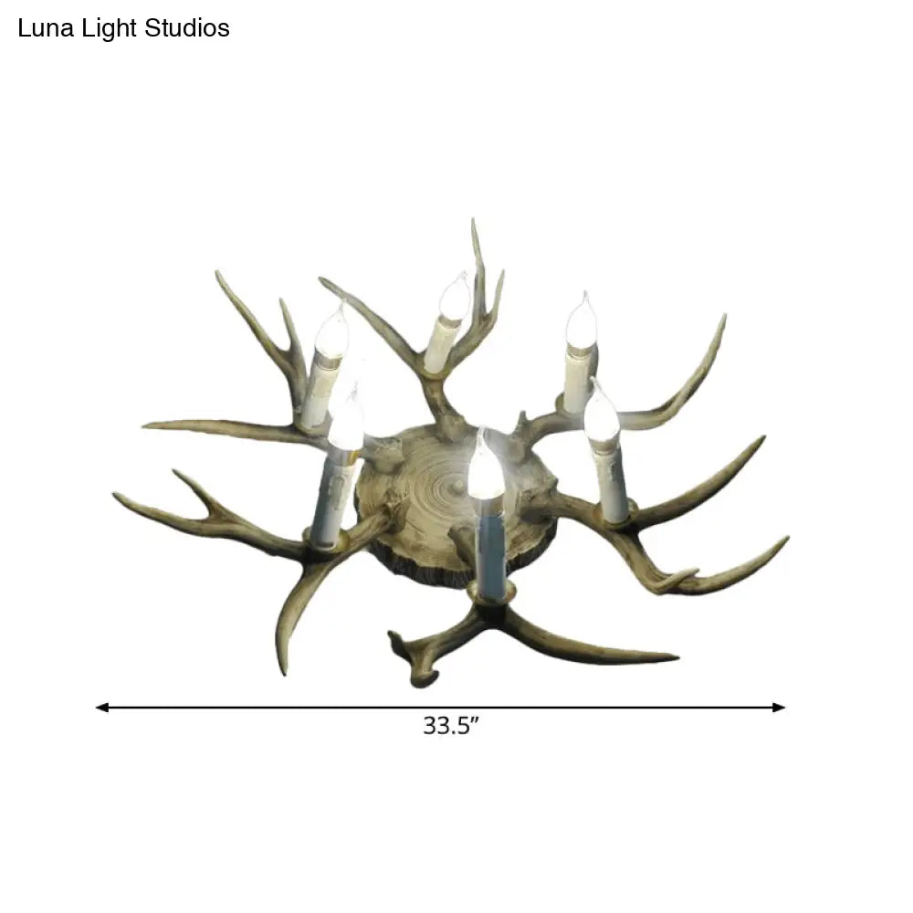 Traditional Brown Antler Dining Room Ceiling Light Fixture - 6/8 Head Resin Flush Mount Lighting