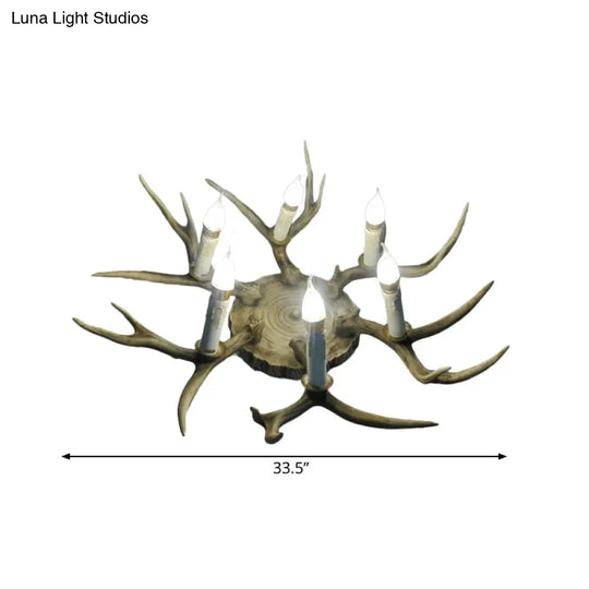 Traditional Brown Antler Dining Room Ceiling Light Fixture - 6/8 Head Resin Flush Mount Lighting