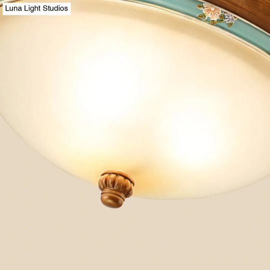 Traditional Brown Bowl Shaped Bedroom Ceiling Light Fixture - 3 Lights Frosted Glass 12.5/16/18.5
