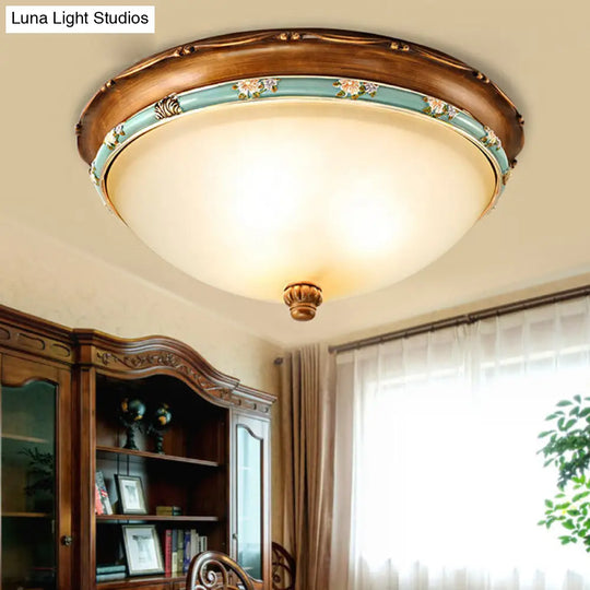Traditional Brown Bowl Shaped Bedroom Ceiling Light Fixture - 3 Lights Frosted Glass 12.5/16/18.5