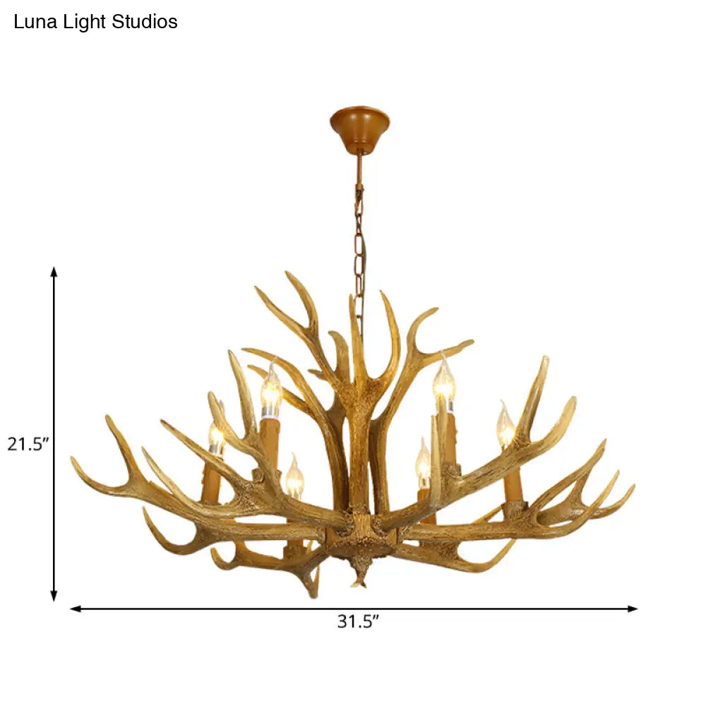 Traditional Brown Deer Antler Resin Pendant Lighting - 6 Or 8-Bulb Chandelier For Living Room