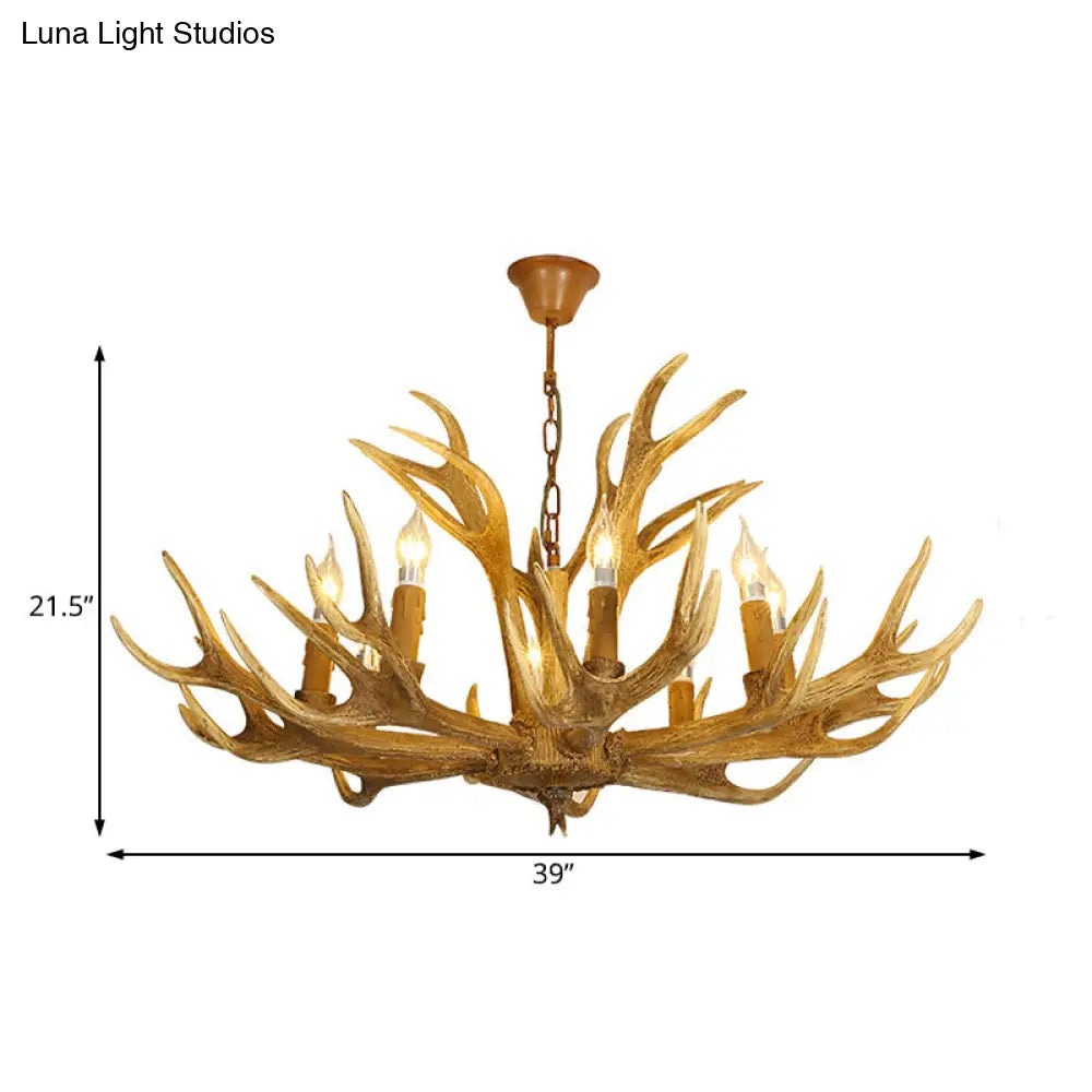 Traditional Brown Deer Antler Resin Pendant Lighting - 6 Or 8-Bulb Chandelier For Living Room