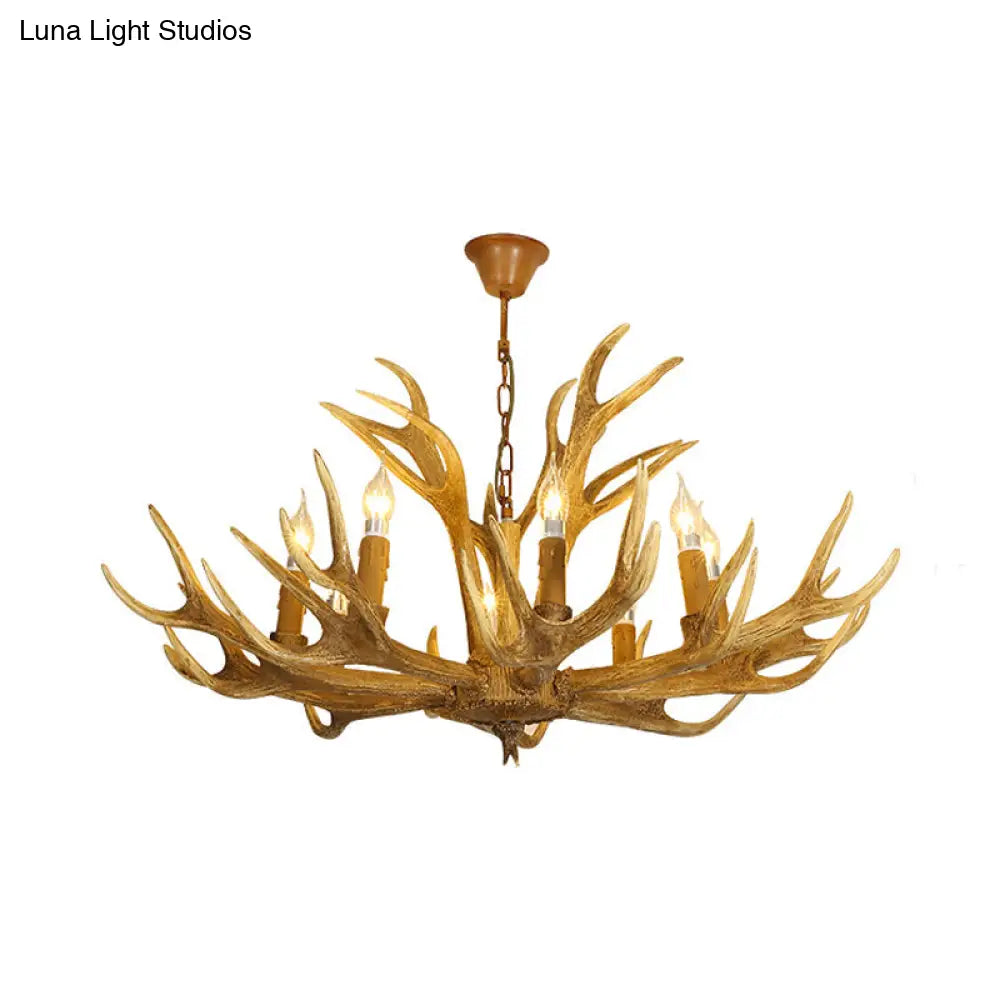 Traditional Brown Deer Antler Resin Pendant Lighting - 6 Or 8-Bulb Chandelier For Living Room