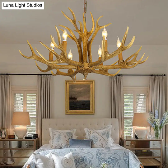 Traditional Brown Deer Antler Resin Pendant Lighting - 6 Or 8-Bulb Chandelier For Living Room