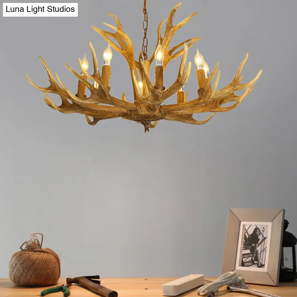 Traditional Brown Deer Antler Resin Pendant Lighting - 6 Or 8-Bulb Chandelier For Living Room