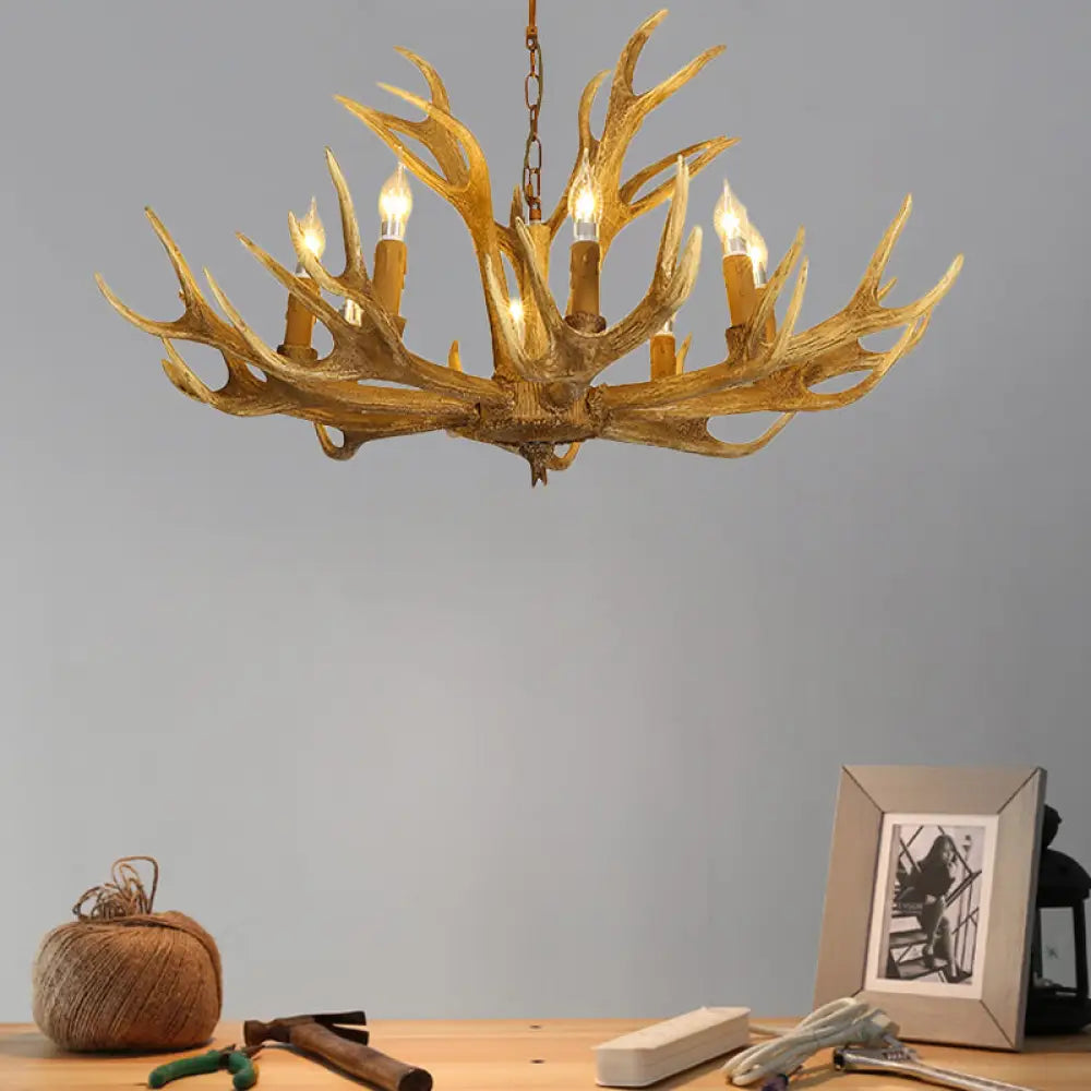 Traditional Brown Deer Antler Resin Pendant Lighting - 6 Or 8-Bulb Chandelier For Living Room 8 /