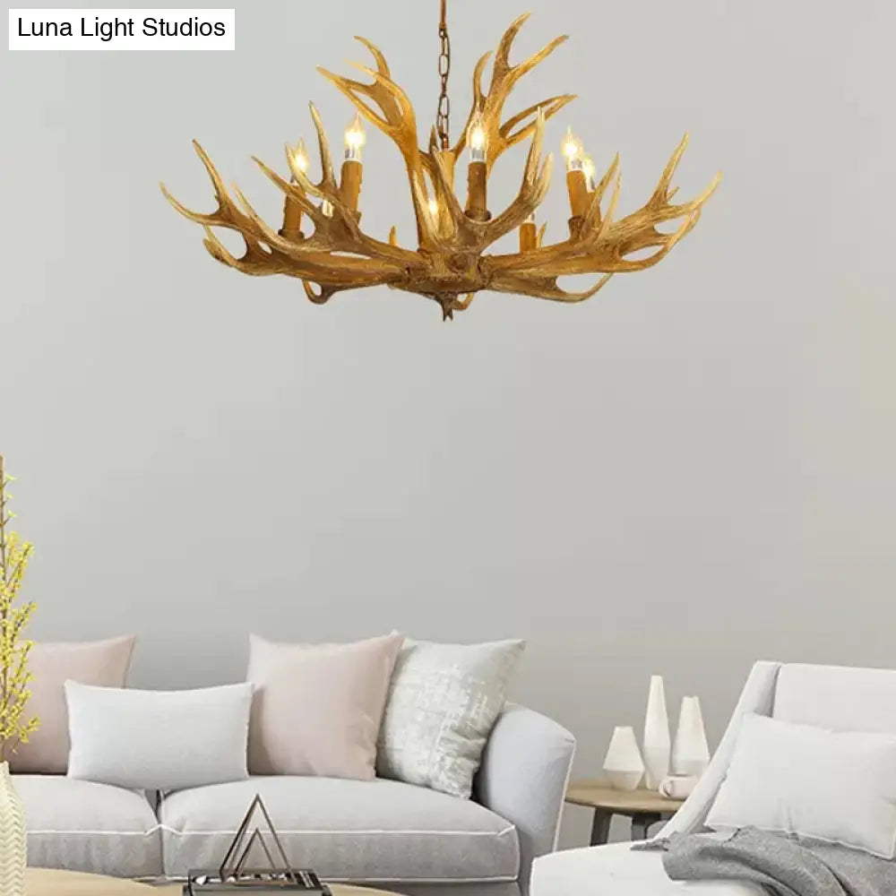 Traditional Brown Deer Antler Resin Pendant Lighting - 6 Or 8-Bulb Chandelier For Living Room