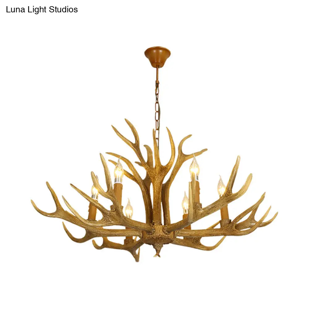 Traditional Brown Deer Antler Resin Pendant Lighting - 6 Or 8-Bulb Chandelier For Living Room