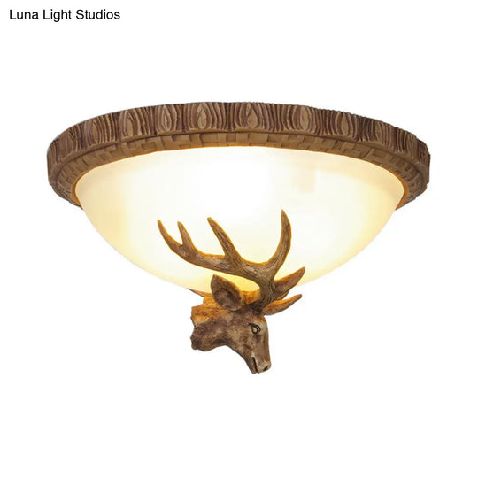 Traditional Brown Dome 3-Head Resin Flush Mount Light Fixture - Close-To-Ceiling Lamp For Living