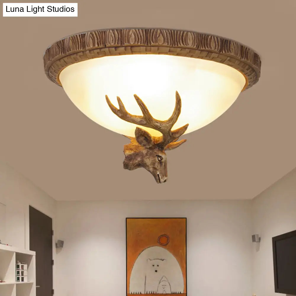Traditional Brown Dome 3 - Head Resin Flush Mount Light Fixture - Close - To - Ceiling Lamp For