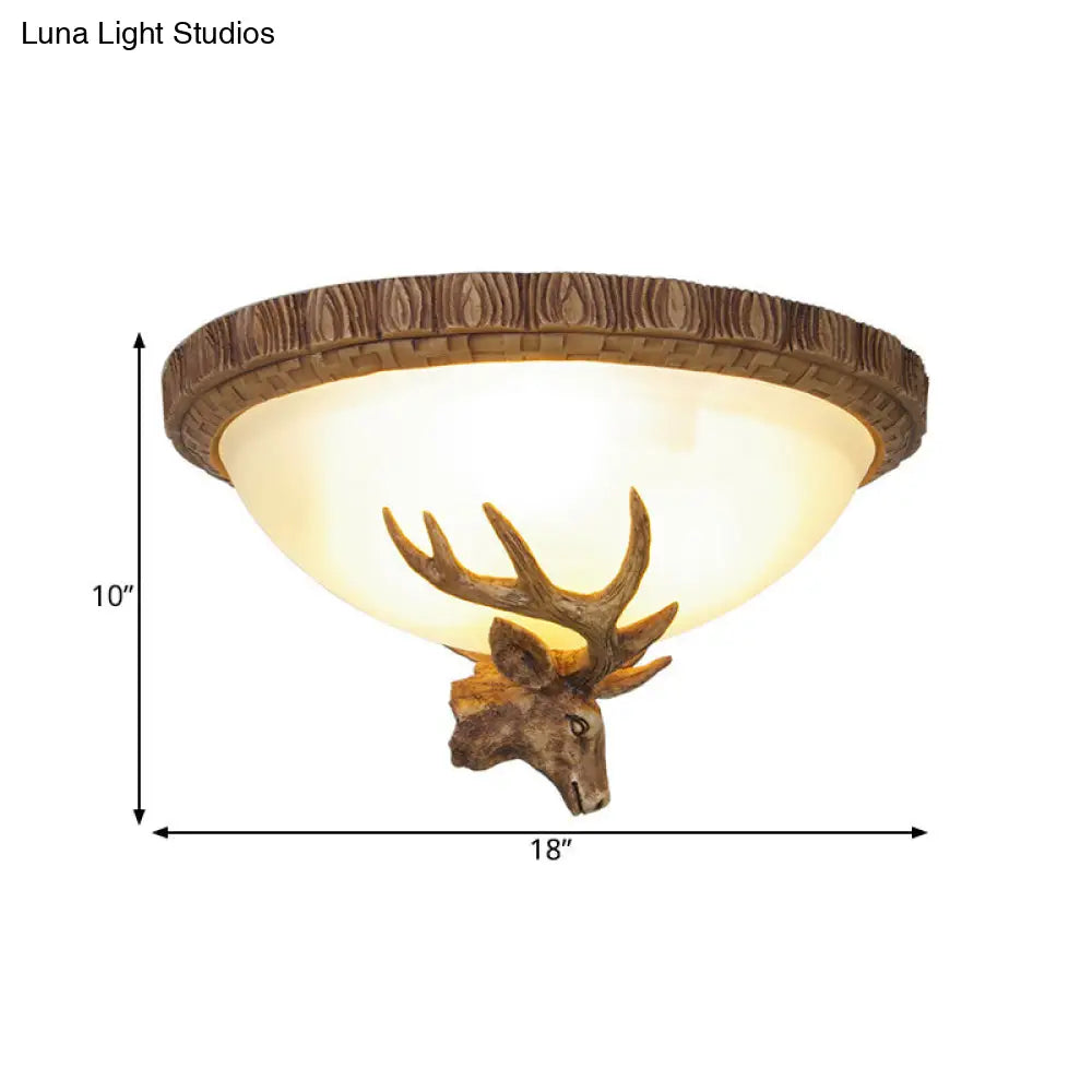 Traditional Brown Dome 3-Head Resin Flush Mount Light Fixture - Close-To-Ceiling Lamp For Living