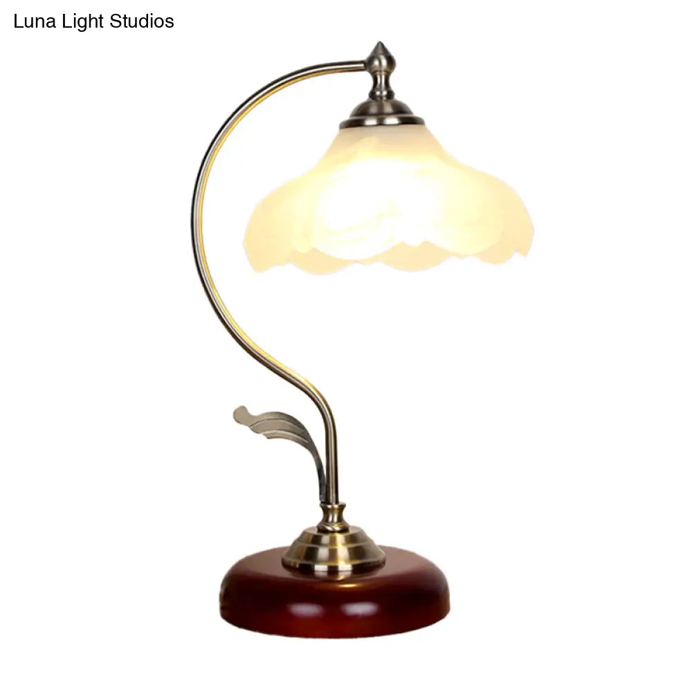 Traditional Brown Dome Table Lamp With Frosted Glass Shade - Single-Bulb Nightstand And Living Room