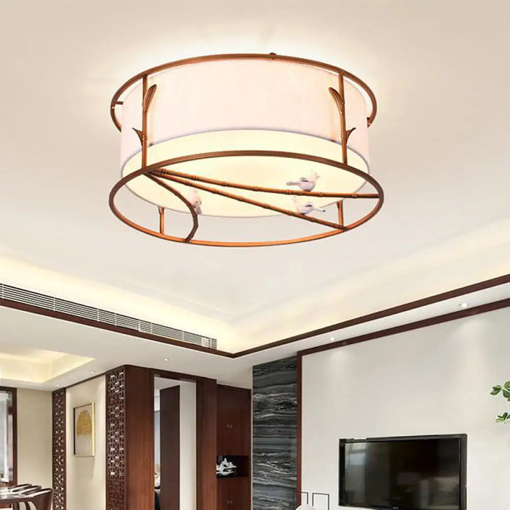 Traditional Brown Drum Ceiling Flush Lighting - Fabric Shade Multiple Sizes Heads Bedroom Mount