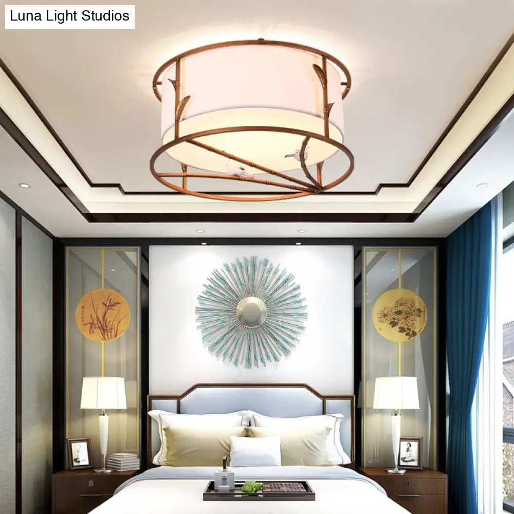 Traditional Brown Drum Ceiling Flush Lighting - Fabric Shade Multiple Sizes Heads Bedroom Mount