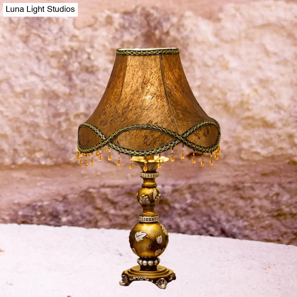 Traditional Brown Fabric 1-Light Table Lamp With Scalloped Bell Design 13/16 Width