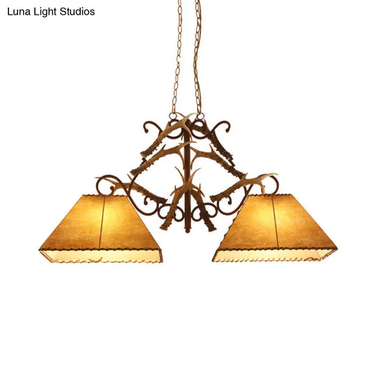 Traditional Brown Fabric Trapezoid Island Chandelier With 2 Heads - Perfect For Living Room