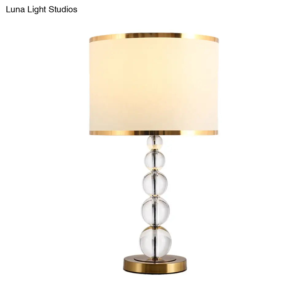 Traditional Burgundy/Beige Fabric Table Lamp With Crystal Post Drum Shade Nightstand Light