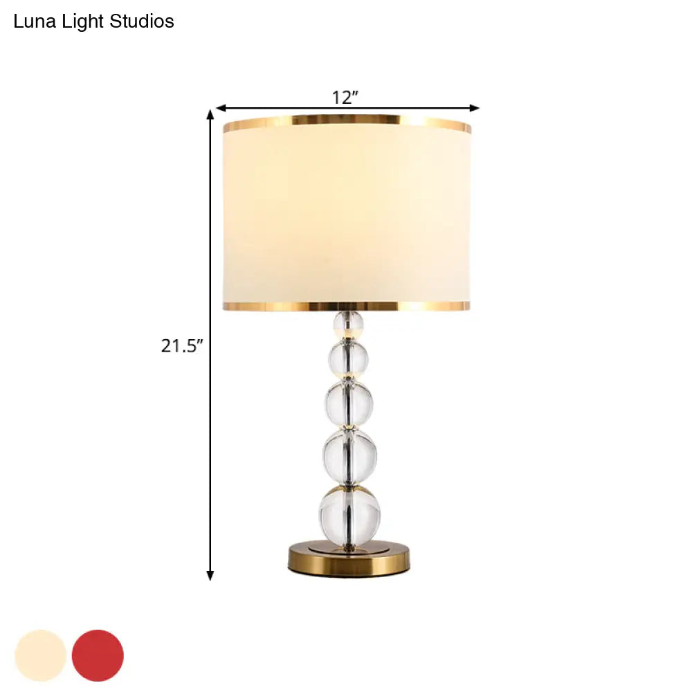 Traditional Burgundy/Beige Fabric Table Lamp With Crystal Post Drum Shade Nightstand Light